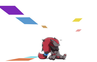 ambiguous_gender anthro blank_expression blep claws finger_claws fur grey_body grey_fur hair long_hair multicolored_hair red_hair simple_background sitting solo toe_claws tongue tongue_out white_background zerrymon nickelodeon nintendo pokemon spongebob_squarepants generation_5_pokemon pokemon_(species) zoroark