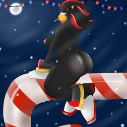 anthro big_breasts big_butt blush body_blush breasts butt butt_blush candy candy_cane candy_cane_in_mouth christmas_decorations christmas_lights crossgender dessert female food full_moon genitals holidays looking_at_viewer looking_back moon mostly_nude mtf_crossgender night nipples sky skyscape snow snowing solo straddling tail vulva flamez christmas sega sonic_the_hedgehog_(series) shadow_the_hedgehog eulipotyphlan hedgehog mammal 1:1 absurd_res hi_res