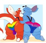 3_toes 4_toes antennae_(anatomy) anthro balls_outline big_butt biped bisexual_pride_colors blue_body blue_fur bulge butt clothing detailed_bulge dipstick_antennae duo eyes_closed feet fur genital_outline hand_on_butt head_tuft inner_ear_fluff kiss_on_lips kissing kneeling lgbt_pride long_tail male male/male multicolored_antennae multicolored_body multicolored_fur pink_nose pride_color_clothing pride_color_underwear pride_colors rainbow_flag rainbow_pride_clothing rainbow_pride_flag rainbow_symbol rear_view red_body red_fur scut_tail short_tail simple_background tail thick_thighs toes tuft two_tone_body two_tone_fur underwear white_body white_fur conditional_dnp erobos disney lilo_and_stitch ben300's_experiment fan_character ferlo alien experiment_(lilo_and_stitch) 2024 digital_drawing_(artwork) digital_media_(artwork) hi_res