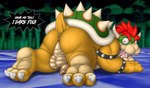 anthro anus backsack balls butt dialogue feet foreskin genitals hair horn humanoid_genitalia humanoid_penis jewelry long_foreskin looking_at_viewer lying male on_front open_mouth penis perineum red_hair shell solo spikes tail text toes unretracted_foreskin dracovar_valeford mario_bros nintendo bowser koopa scalie 2024 absurd_res english_text hi_res