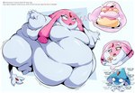 ambiguous_gender azelf blush blush_lines breasts duo eating english_text featureless_breasts female food generation_4_pokemon grey_body hi_res huge_thighs humanoid legendary_pokemon mesprit morbidly_obese morbidly_obese_female morbidly_obese_humanoid motion_lines multicolored_body navel nintendo obese obese_female obese_humanoid open_mouth overweight overweight_female overweight_humanoid pink_body pokemon pokemon_(species) text thick_thighs thought_bubble veryfilthything yellow_eyes