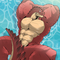 abs anthro big_muscles covering covering_crotch empty_eyes facial_piercing floating floating_on_water male muscular muscular_anthro muscular_arms muscular_male nose_piercing nose_ring nude object_in_mouth pecs piercing red_body red_scales red_tail ring_piercing scales shocked solo tail tail_ridge tan_body water wheat wheat_in_mouth wide_eyed aliensymbol rook_(nimratu) alligator alligatorid crocodilian reptile scalie 1:1 2023 dated digital_media_(artwork) hi_res signature