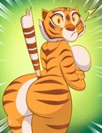 2024 anthro breasts butt dreamworks felid female green_background grimphantom hi_res kung_fu_panda looking_at_viewer looking_back mammal master_tigress nude pantherine side_boob simple_background solo tiger