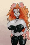 alternative_fashion anthro big_breasts black_bottomwear black_clothing black_pants bottomwear breasts choker cleavage clothed clothing female goth hair huge_breasts jewelry long_hair messy_hair necklace orange_hair pants smile solo spiked_choker tail topwear tube_top yellow_eyes boker vacanti_(boker) mammal murid murine rat rodent 2:3