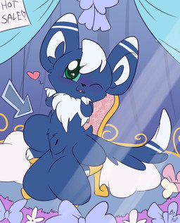 animal_genitalia anthro balls big_balls biped black_nose blue_body blue_fur chair dipstick_ears dipstick_tail ear_markings feet fingerless_(marking) front_view fur furniture genitals head_tuft heart_symbol huge_balls hyper hyper_balls hyper_genitalia inner_ear_fluff inside looking_at_viewer male markings multicolored_ears neck_tuft nude on_chair one_eye_closed sheath sitting sitting_on_chair solo tail tail_markings text toeless_(marking) tuft white_body white_fur wink winking_at_viewer fuf nintendo pokemon generation_5_pokemon generation_6_pokemon hybrid meowstic minccino pokemon_(species) 2018 english_text hi_res