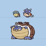 ambiguous_gender biped blue_body cannon countershade_face countershading feral group ranged_weapon shell shoulder_cannon simple_background smile tail trio weapon cas_van_de_pol nintendo pokemon blastoise generation_1_pokemon pokemon_(species) reptile scalie squirtle turtle wartortle 1:1 hi_res