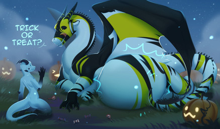 2_horns anthro belly big_belly butt candy dessert duo fangs feral feral_pred food holidays horn huge_belly jack-o'-lantern kneeling larger_feral larger_pred licking licking_lips looking_at_another lying male male/male male_pred membrane_(anatomy) membranous_wings night nude on_side size_difference smaller_anthro snout tail talking_to_another teeth tongue tongue_out vore wings orca24a halloween mythology dragon mythological_creature mythological_scalie scalie colored digital_drawing_(artwork) digital_media_(artwork) hi_res shaded
