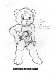 3_toes 4_fingers big_head bulge clothed clothing feet fingers front_view fur heart_symbol male simple_background skimpy solo standing text thong toes toony topless underwear white_background chris_sutor cobalt_(chris_sutor) bear mammal 1998 english_text monochrome sketch