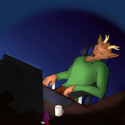 anthro bodily_fluids chair computer computer_keyboard computer_monitor drooling electronics furniture male male_anthro office_chair saliva sleeping sleeping_anthro solo novarraveditoa deer mammal 1:1 absurd_res alpha_channel hi_res