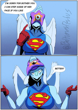 blue_body clothing cosplay crossover_cosplay female gloves handwear mind_control muscular nasal_tube possession solo speech_bubble superhero text beltimerperbus cavemanon_studios dc_comics goodbye_volcano_high ko_op_(game_developer) snoot_game superman_(series) fang_(gvh) starro superman alien aquatic asterozoan echinoderm prehistoric_species pterosaur reptile scalie starfish absurd_res comic crossover english_text hi_res