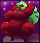 belly big_belly big_breasts big_butt big_hair bikini black_border border breasts butt clothed clothing deep_navel fangs female green_eyes green_hair hair horn huge_breasts long_hair looking_at_viewer navel not_furry overweight overweight_female overweight_humanoid red_body red_skin skimpy slightly_chubby smile solo swimwear teeth thick_thighs two-piece_swimsuit wide_hips eikasianspire panty_and_stocking_with_garterbelt scanty_daemon demon humanoid 2017 absurd_res digital_media_(artwork) hi_res