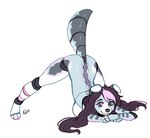 2021 android annie_(pup-hime) anthro ass_up black_hair breasts canid canine canis cybernetics digital_media_(artwork) domestic_dog eyebrows eyelashes feet female fingers hair kaitycuddle machine mammal pink_eyes robot simple_background smile solo toes white_background