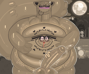 after_vore anthro belly belly_tattoo big_belly biped blood blush bodily_fluids erection genitals male nosebleed penis speech_bubble sweat tattoo tattooification vein veiny_penis vore vore_tattoo koalarobot_(artist) naruto kurama shukaku canid canine fox mammal raccoon_dog tailed_beast tanuki 2026 digital_media_(artwork) hi_res
