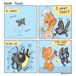 ambiguous_gender butterfly_net collar cross dialogue feral holding_net net talking_feral text couppy_comics arthropod butterfly insect lepidopteran 1:1 absurd_res comic english_text hi_res