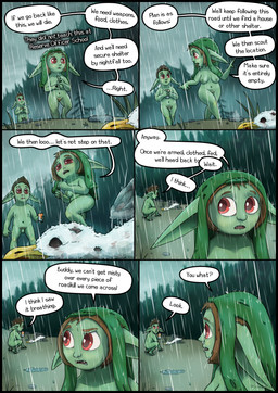 breasts butt carcass corpse crouching dead_animal dialogue duo female flaccid foreskin forest genitals green_body green_skin inner_dialogue looking_back male male/female medium_breasts nipples nude penis plant pointy_ears pubes raining roadkill shirt_on_head shortstack startled text tree vulva greenbuncafe roadkill_(greenbuncafe) sodacan_(greenbuncafe) goblin humanoid absurd_res colored comic digital_drawing_(artwork) digital_media_(artwork) english_text hi_res shaded signature