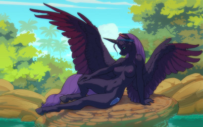 accessory anthro bra breasts clothing female hair headband hooves horn long_hair nude nude_female pose solo tail text underwear wings gor1ck hasbro my_little_pony mythology nyx_(mlp) equid equine horse mammal mythological_creature mythological_equine pony unicorn winged_unicorn 16:10 absurd_res hi_res pinup url wallpaper widescreen