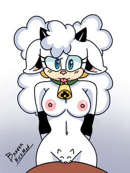 areola bell bell_collar blue_eyes breasts clitoris collar eyelashes female fur genitals horn nipples nude nude_female solo text tongue tongue_out vulva white_body white_fur bannerniceman idw_publishing pussy-cat_(meme) sega sonic_the_hedgehog_(comics) sonic_the_hedgehog_(idw) sonic_the_hedgehog_(series) lanolin_the_sheep_(sonic) bovid caprine mammal sheep artist_name hi_res meme