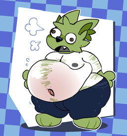 abstract_background arm_hair belly belly_blush big_belly blush bodily_fluids body_blush body_hair bottomwear breath chest_hair clothing costume denim denim_bottomwear denim_clothing flying_sweatdrops fur fursuit fursuit_head fursuiter fursuiting glistening glistening_belly googly_eyes green_body green_fur green_hair hair hairy_legs jeans male moobs navel nipples obese open_mouth overweight overweight_male panting pants partial_fursuit sagging_pants solo standing sweat sweatdrop thick_thighs wide_hips pawplants jumpy_(pawplants) human mammal hi_res
