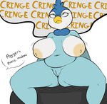 anthro areola belly big_areola big_breasts big_butt bodily_fluids bouncing_breasts breasts butt cringing dialogue female frustrated genitals navel nipples presenting presenting_pussy pussy slightly_chubby solo spread_legs spreading sweat text thick_thighs plantedpot nintendo pokemon malinda_(plantedpot) avian bird generation_4_pokemon penguin piplup pokemon_(species) english_text hi_res meme