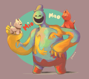 ambiguous_gender clothing feral group hat headgear headwear male multicolored_body trio gloosth mio_mao mob_entertainment poppy_playtime doey_the_doughman_(poppy_playtime) mao_(mio_mao) mio_(mio_mao) clay_creature domestic_cat felid feline felis humanoid mammal