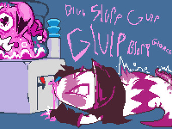 belly_blush blush blushing_profusely body_blush bubble clothing diamond_(marking) diamonds_(suit) drinking duo emanata female female_prey feral genitals gloves handwear heart_eyes heart_symbol hood inflating inflation liquid_inflation male male/female male_pred markings mask one_eye_closed oral_vore penis pink_body puddle raised_mask red_markings semi-anthro serpentine slimy_penis spiked_penis spikes spikes_(anatomy) spilled_drink suit_symbol tapering_penis throbbing throbbing_penis vore water water_cooler white_body miner_mate_coffee deltarune undertale_(series) darkner elemental_creature mizzle_(deltarune) reptile rudinn rudinn_ranger scalie snake water_creature watercooler_(deltarune) hi_res