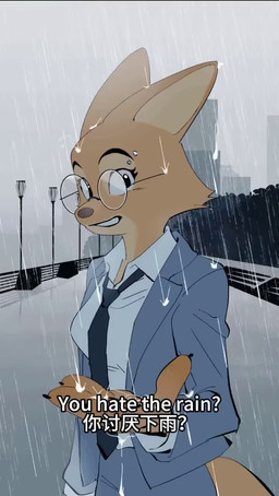 animatic anthro barbell_piercing black_tie_(suit) blue_bottomwear blue_clothing blue_pants blue_suit_jacket blush bottomwear breasts canon_couple city city_background clothing clothing_on_head covering covering_self duo eyebrow_piercing eyelashes eyewear facial_piercing facial_tuft female fur glasses grey_body grey_fur laugh long_eyelashes long_sleeve_shirt male male/female movie_clip orange_body orange_fur pants piercing plant raining smile smiling_at_another smiling_at_partner street_lamp suit teasing text tree tuft wet wet_body wet_fur white_bottomwear white_clothing white_collared_shirt white_pants desu36721406 third-party_edit dreamworks the_bad_guys diane_foxington mr._wolf_(the_bad_guys) canid canine canis fox mammal north_american_gray_wolf red_fox true_fox wolf animated chinese_text english_audio english_text hi_res short_playtime sound sound_edit subtitled video voice_acted