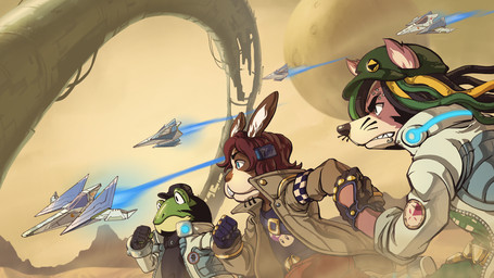 anthro arwing beard black_hair black_nose blood blue_body blue_fur bodily_fluids brown_hair clothing cowering dreadlocks facial_hair female fur group hair hat headgear headwear male scared short_hair space teeth young dkirbyj nintendo star_fox star_fox_zero two_best_friends_play xenoblade_chronicles_x falco_lombardi fox_mccloud liam_(two_best_friends_play) matt_(two_best_friends_play) peppy_hare slippy_toad woolie_(two_best_friends_play) alien amphibian avian canid canine fox lagomorph mammal 2016