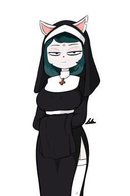 alternative_fashion anthro clothing cross cross_necklace female garter_straps goth inverted_cross jewelry legwear looking_at_viewer necklace notched_ear nun simple_background smug solo thigh_highs white_background garbageman cartoon_hangover the_summoning claire_(the_summoning) felid feline mammal 2021 hi_res
