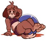 2020 3_toes 4_fingers angry animal_crossing anthro barefoot beady_eyes belly bodily_fluids brown_body brown_fur brown_hair butt canid canine canis clothed clothing countershade_face countershade_feet countershade_torso countershading crop_top digby_(animal_crossing) dipstick_tail domestic_dog exercise_ball feet fingers floppy_ears freckles fur hair hi_res leaning leaning_backward looking_at_viewer male mammal markings midriff multicolored_tail navel nintendo shih_tzu shirt sitting sleeveless slightly_chubby solo submarine_screw sweat sweatdrop tail tail_markings thick_thighs toes topwear toy_dog wiping_forehead wristband yoga