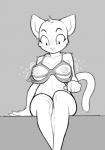 anthro big_breasts bodily_fluids breasts clothed clothing female fur lactating milk milk_stream nipples nursing_bra simple_background solo wardrobe_malfunction kaboozey bethesda_game_studios microsoft oblivion prequel_adventure the_elder_scrolls katia_managan domestic_cat felid feline felis khajiit mammal 2016 black_and_white monochrome