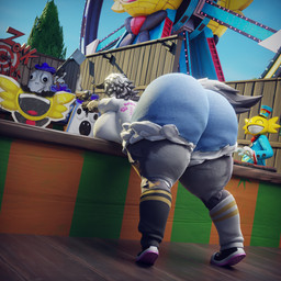 amusement_park anthro bent_over big_breasts big_butt bottomwear breast_squish breasts butt clothing countershade_legs countershading denim denim_bottomwear denim_clothing denim_shorts ear_piercing female footwear gloves_(marking) grey_body grey_hair gun hair handgun huge_breasts huge_butt hyper hyper_breasts hyper_butt long_hair long_socks male markings mascot_costume outside piercing pistol ranged_weapon rear_view shirt shoes shooting_range shorts solo squish tail topwear weapon ctgiantess epic_games fortnite wolfie_(fortnite) wonkee_(fortnite) canid canine canis humanoid mammal wolf 1:1 2026 3d_(artwork) absurd_res blender_(artwork) digital_drawing_(artwork) digital_media_(artwork) hi_res
