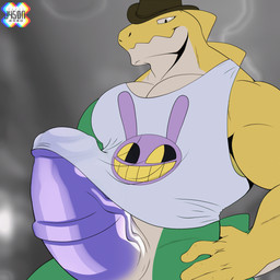 anthro barazoku clothing hyper male muscular nude shirt solo tank_top throbbing topwear j450n2080 glitch_productions the_amazing_digital_circus gummigoo_(tadc) jax_(tadc) crocodile crocodilian reptile scalie 1:1 animated hi_res