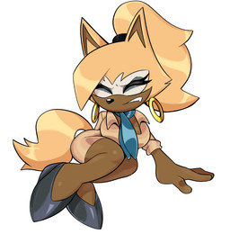 anthro brown_body brown_fur ear_piercing ear_ring eyes_closed female fur hair office_clothing piercing ponytail pose ring_piercing simple_background solo tail white_background yellow_body yellow_fur guillion idw_publishing sega sonic_the_hedgehog_(comics) sonic_the_hedgehog_(idw) sonic_the_hedgehog_(series) whisper_the_wolf canid canine canis mammal wolf hi_res pinup