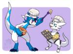 blue_hair chibi cookie duo feral food hair semi-anthro slightly_chubby tail skdaffle mythology minnow_(lemonynade) sifyro dragon mythological_creature mythological_scalie scalie