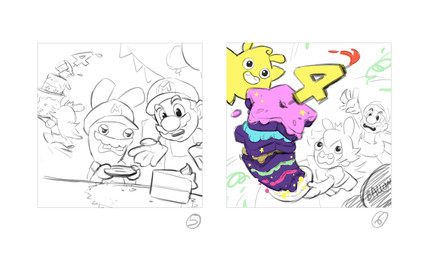 5_fingers anniversary anthro balloon big_nose black_eyes black_mouth bottomless bottomless_anthro bottomless_female buckteeth cake cake_slice candle clothed clothed_anthro clothed_female clothed_human clothed_male clothing confetti confusion crown dessert dress eyebrows facial_hair female fingers fire food frown fully_clothed fully_clothed_human fully_clothed_male furniture gloves group hair handwear happy hat headgear headwear holding_plate inflatable lidded_eyes lit_candle long_hair looking_at_food looking_at_object male male_anthro male_human mitten_hands mustache noseless number open_frown open_mouth open_smile overalls party_hat pennant_banner pose reaching_out running_away shirt short_legs smile smiling_at_viewer table taking_picture taking_selfie teeth text tongue topwear walking_away white_clothing white_dress white_eyebrows white_facial_hair white_gloves white_hair white_handwear white_hat white_headwear white_mustache white_overalls white_shirt white_tongue white_topwear yellow_body yellow_skin gael_chauvet mario_bros mario_plus_rabbids_kingdom_battle mario_plus_rabbids_sparks_of_hope nintendo raving_rabbids rayman_(series) ubisoft mario rabbid_mario rabbid_peach starburst_(mario_plus_rabbids) human lagomorph mammal rabbid spark_(mario_plus_rabbids) 2021 adobe_photoshop_(artwork) colored_sketch concept_art crossover digital_drawing_(artwork) digital_media_(artwork) english_description english_text hi_res multiple_images official_art sketch