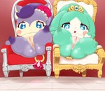 accessory anus butt chair chibi duo female flower flower_in_hair front_view furniture genitals hair hair_accessory looking_at_viewer navel nude plant presenting presenting_hindquarters pupils pussy short_stack slightly_chubby star_pupils sake_kemosalmon himitsu_no_cocotama hirake!_cocotama ruby_(cocotama) tia_(cocotama) cocotama absurd_res hi_res