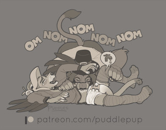 ageplay anthro biped bodily_fluids clothed clothing costume crying diaper duo eyes_closed eyewear genital_fluids glasses holidays infantilism laugh male peeing roleplay simple_background tears teasing text tickling turkey_costume unclean_diaper urine used_diaper wearing_diaper wet_diaper wetting puddlepup thanksgiving junior_(puddlepup) liondad_(puddlepup) felid lion mammal pantherine 2023 digital_media_(artwork) greyscale monochrome