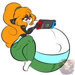 2019 bearbuddies belly big_belly big_breasts big_butt big_navel black_body black_ears black_skin blue_clothing blue_markings blue_underwear bottomwear breasts butt clothing colored digital_media_(artwork) eyebrows eyelashes female gaming green_bottomwear green_clothing green_hairband green_pants hair hi_res huge_belly huge_butt huge_navel humanoid humanoid_pointy_ears hyper hyper_belly hyper_navel hyper_pregnancy imp markings midna multicolored_body navel nintendo nintendo_switch not_furry orange_eyebrows orange_hair outie_navel pants playing_video_game pregnant pregnant_female pregnant_humanoid red_eyes simple_background smile solo teeth the_legend_of_zelda thick_thighs twili twilight_princess underwear watermark white_background white_body white_skin yellow_sclera