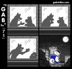 anthro base_two_layout blue_clothing blue_topwear bottomwear breakup building canid canine canis clothed clothing comic denim denim_bottomwear denim_clothing domestic_dog duo ears_back four_frame_grid four_frame_image fully_clothed furgonomics gab_(comic) gab_shiba gabshiba grid_layout hand_in_pocket hands_in_both_pockets jeans mammal moon night outside pants pivoted_ears plant pockets regular_grid_layout shiba_inu silhouette sky spitz star starry_sky text topwear tree two_row_layout url window wolf wuff_(gabshiba)