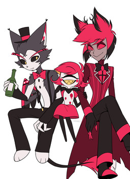 1_eye anthro bottle clothed clothing container eyewear feathered_wings feathers female group hat headgear headwear holding_bottle holding_container holding_object male monocle simple_background trio white_background wings enaic31 hazbin_hotel hellaverse alastor_(hazbin_hotel) husk_(hazbin_hotel) niffty_(hazbin_hotel) animal_humanoid cyclops deer deer_humanoid demon demon_humanoid domestic_cat felid feline felis humanoid mammal mammal_humanoid absurd_res hi_res