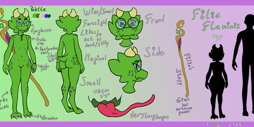 anthro blue_eyes claws eyelashes eyewear featureless_chest female freckled_face freckled_hips freckled_legs freckled_shoulders freckles glasses green_body long_eyelashes long_tongue nude pink_claws scale_freckles scales short_tail solo tail text tongue filiaflaminis filia_viridiana_flaminis vault_boy kobold scalie absurd_res artist_name digital_drawing_(artwork) digital_media_(artwork) english_text hi_res model_sheet signature watermark widescreen