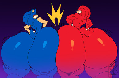 anthro biceps big_butt blush bottom_heavy butt butt_jiggle butt_slam duo eye_contact femboy huge_butt huge_thighs hyper hyper_butt jiggling looking_at_another male motion_lines muscular muscular_male pear-shaped_figure smug_grin thick_thighs wide_hips superix sega sonic_the_hedgehog_(series) knuckles_the_echidna sonic_the_hedgehog echidna eulipotyphlan european_hedgehog hedgehog mammal monotreme hi_res