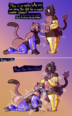 anthro arm_warmers armwear ball_sag balls before_and_after belly belly_expansion big_balls big_breasts big_butt blush bodily_fluids bottom_heavy bouncing_breasts breasts butt butt_jiggle cellulite clothing cum cum_in_mouth cum_inflation cum_inside dialogue duo expansion eyewear feet fellatio gagging genital_fluids genitals gesture glasses glowing glowing_genitalia glowing_nipples glowing_nose glowing_pawpads glowing_penis gynomorph gynomorph/gynomorph hand_gesture hand_on_head holidays huge_butt inflation intersex intersex/intersex jiggling kneeling leaking_cum legwear looking_at_viewer looking_away looking_down looking_up makeup markings mascara mind_break musk musky_armpit musky_balls musky_butt musky_feet musky_penis nipples onomatopoeia oral oral_penetration overweight overweight_gynomorph overweight_intersex pawpads penetration penile penis profanity rectangular_glasses round_glasses running_makeup running_mascara sex small_breasts sound_effects sweat sweaty_armpit sweaty_balls sweaty_breasts sweaty_butt sweaty_feet sweaty_genitalia sweaty_legs text thick_arms thick_thighs thigh_highs throbbing throbbing_penis top_heavy v_sign vein veiny_penis whiskers felineflustered new_year new_year_2026 acid_(felineflustered) amber_(felineflustered) angel demon domestic_cat fallen_angel felid feline felis mammal comic english_text trans_(lore) trans_woman_(lore)