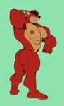 abs activision anthro bandicoot biceps big_nose black_nose blue_eyes butt butt_pose crash_bandicoot_(series) crunch_bandicoot facial_hair fist furgonomics grin hand_behind_head hi_res male mammal marsupial mezcal_(artist) muscular muscular_anthro muscular_legs muscular_male muscular_thighs nipples nude pecs pose red_body simple_background smile solo soul_patch standing thick_thighs