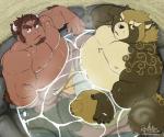 2_horns anthro bathing belly brown_body brown_fur bulge clothing duo fur horn humanoid_hands male male/male moobs nipples overweight overweight_male scar sitting tattoo underwear water deadanthro lifewonders tokyo_afterschool_summoners gyobu_(tas) tetsuox_(tas) canid canine humanoid mammal raccoon_dog tanuki 2019