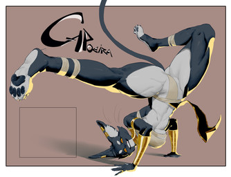accessory anthro armband black_body black_fur border bottomwear bracelet breasts capoeira chest_wraps claws clothed clothing ear_piercing ear_ring egyptian eyelashes feet female finger_claws fur gold_(metal) gold_armband gold_bracelet gold_jewelry gold_necklace gold_ring handstand inner_ear_fluff jewelry leg_wrap loincloth looking_at_viewer multicolored_body multicolored_fur muscular muscular_anthro muscular_female necklace pawpads piercing pose quads red_eyes ring ring_piercing skimpy smile solo tail teeth text thick_thighs thong toe_claws tuft two_tone_body two_tone_fur under_boob underwear upside_down usekh whiskers white_body white_border white_fur white_inner_ear_fluff wraps yellow_sclera mikey_alm bacardi_(muart242) domestic_cat felid feline felis mammal 2026 hi_res pinup