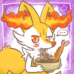 ambiguous_anthro ambiguous_gender anthro biped blush bowl container eating eating_food food front_view holding_bowl holding_container holding_object looking_at_viewer noodles shrimp_(food) simple_background snout solo standing three-quarter_view annyui0611 nintendo pokemon braixen canid generation_6_pokemon mammal pokemon_(species) 1:1 2021 dated digital_drawing_(artwork) digital_media_(artwork) half-length_portrait hi_res japanese_description portrait translated_description