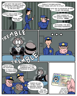 anthro big_breasts big_butt black_clothing bodily_fluids bodysuit boots border breasts butt clothed clothing cuff_(restraint) dialogue driver's_license female female_anthro femme_fatale footwear fur group handcuffed handcuffed_to_desk handcuffs high_heeled_boots high_heels huge_breasts jail_bars male markings metal_cuffs nervous nervous_look nervous_sweat police police_badge police_hat police_officer police_uniform pouch_(clothing) prison prison_cell raccoon_tail restraints shaking shocked shoes simple_background skinsuit stripes sweat tail tail_markings text thief tight_clothing trembling trio uniform white_border diegutan uva_the_raccoon mammal procyonid raccoon 4:5 absurd_res aliasing binary_drawing comic digital_drawing_(artwork) digital_media_(artwork) english_text hi_res