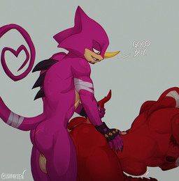 abdominal_bulge anal anthro armpit_hair balls big_penis body_hair butt butt_hair duo genitals huge_penis hyper hyper_genitalia hyper_penis male male/male nipples nude penis vein veiny_penis lumarten sega sonic_the_hedgehog_(series) espio_the_chameleon knuckles_the_echidna absurd_res hi_res