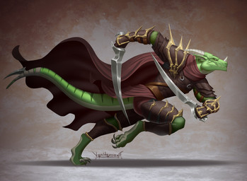 anthro armor barefoot brown_cape brown_clothing cape claws clothing dual_wielding feet furgonomics green_body holding_melee_weapon holding_object holding_sword holding_weapon horn leather leather_armor male melee_weapon running side_view simple_background solo sword tail tail_armor weapon vanharmontt dungeons_and_dragons hasbro wizards_of_the_coast dragonborn_(dnd) scalie 2023 absurd_res digital_media_(artwork) hi_res